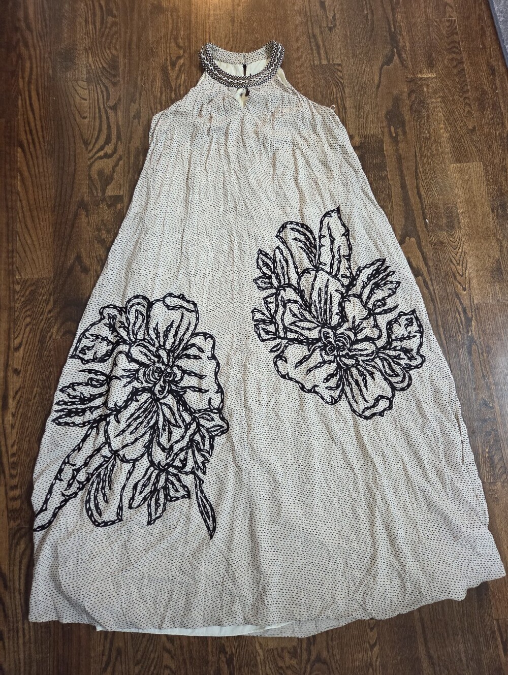 Anthropologie Ranna Gill Beaded & Embroidered Halter Maxi Dress